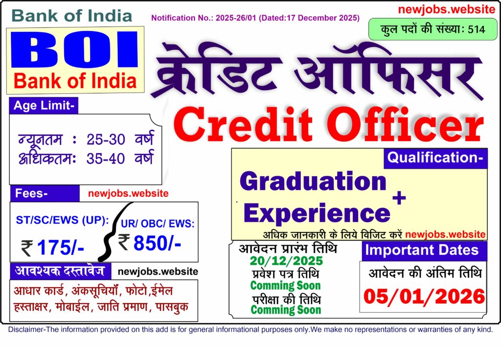 Bank of India Recruitment 2025, Apply Online for 514 Credit Officer Posts https://newjobs.website/category/latest-jobs/