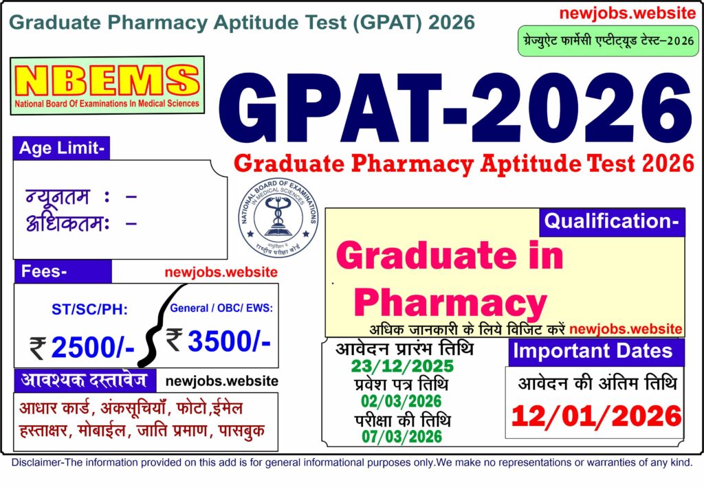Graduate Pharmacy Aptitude Test (GPAT) 2026, Apply Online Graduate Pharmacy Aptitude Test (GPAT) 2026, Apply Online