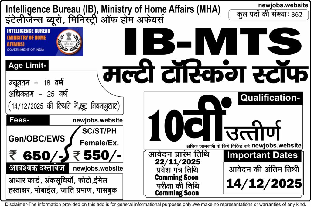 IB MTS Recruitment 2025 Apply Online for 362 Post https://newjobs.website/ib-mts-recruitment-2025-apply-online-for-362-post/