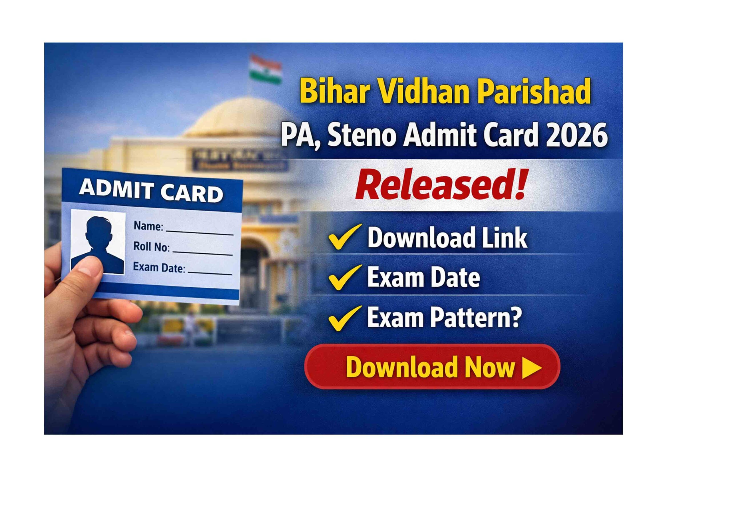 Bihar Vidhan Parishad PA Steno Admit Card 2026 Download