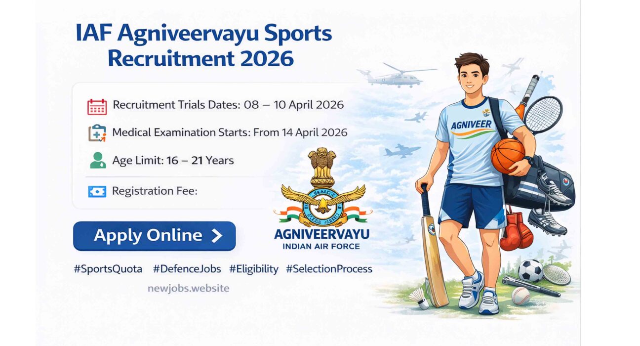 IAF Agniveervayu Sports Recruitment 2026 poster with apply online details eligibility and latest job updates