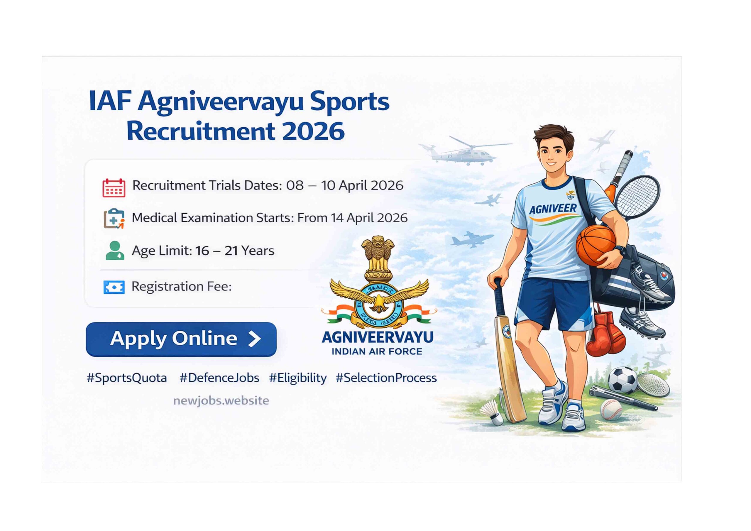 IAF Agniveervayu Sports Recruitment 2026 poster with apply online details eligibility and latest job updates