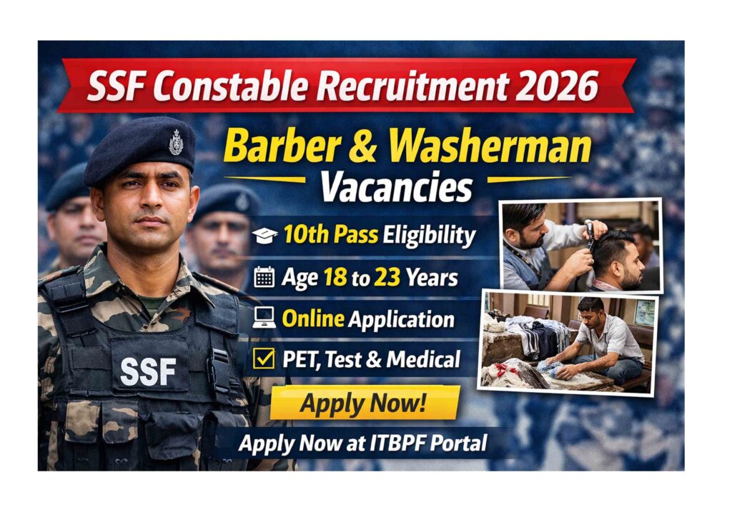 SSF Constable Recruitment 2026: Barber & Washerman Vacancy- Apply Online SSF Constable Barber Washerman Vacancy 2026