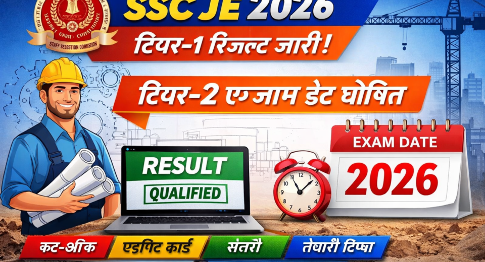 SSC JE 2026 Tier-1 Result Released and Tier-2 Exam Date Announced – Junior Engineer Result Poster with website www.newjobs.website