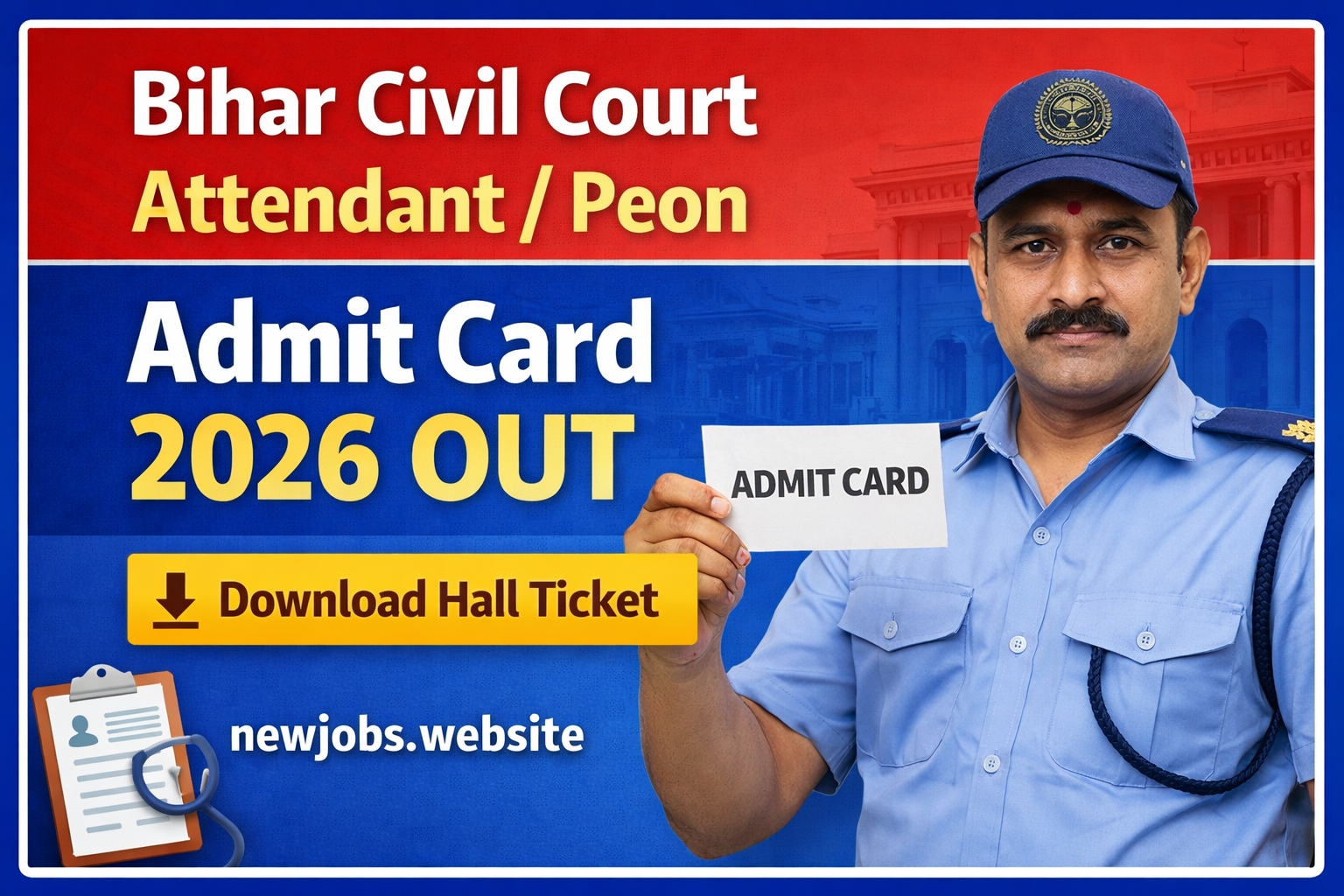 Bihar Civil Court Attendant Peon Admit Card 2026 download hall ticket exam date