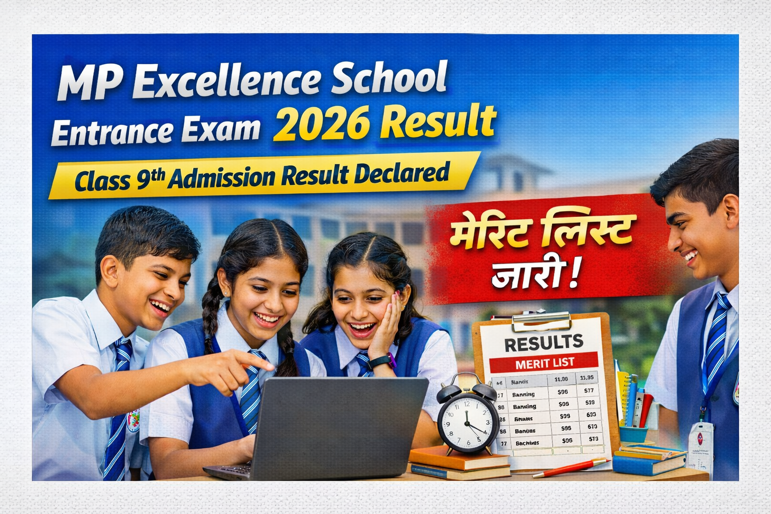 MP Excellence School Entrance Exam 2026 Result Declared for Class 9 Admission Merit List Students Checking Result Online