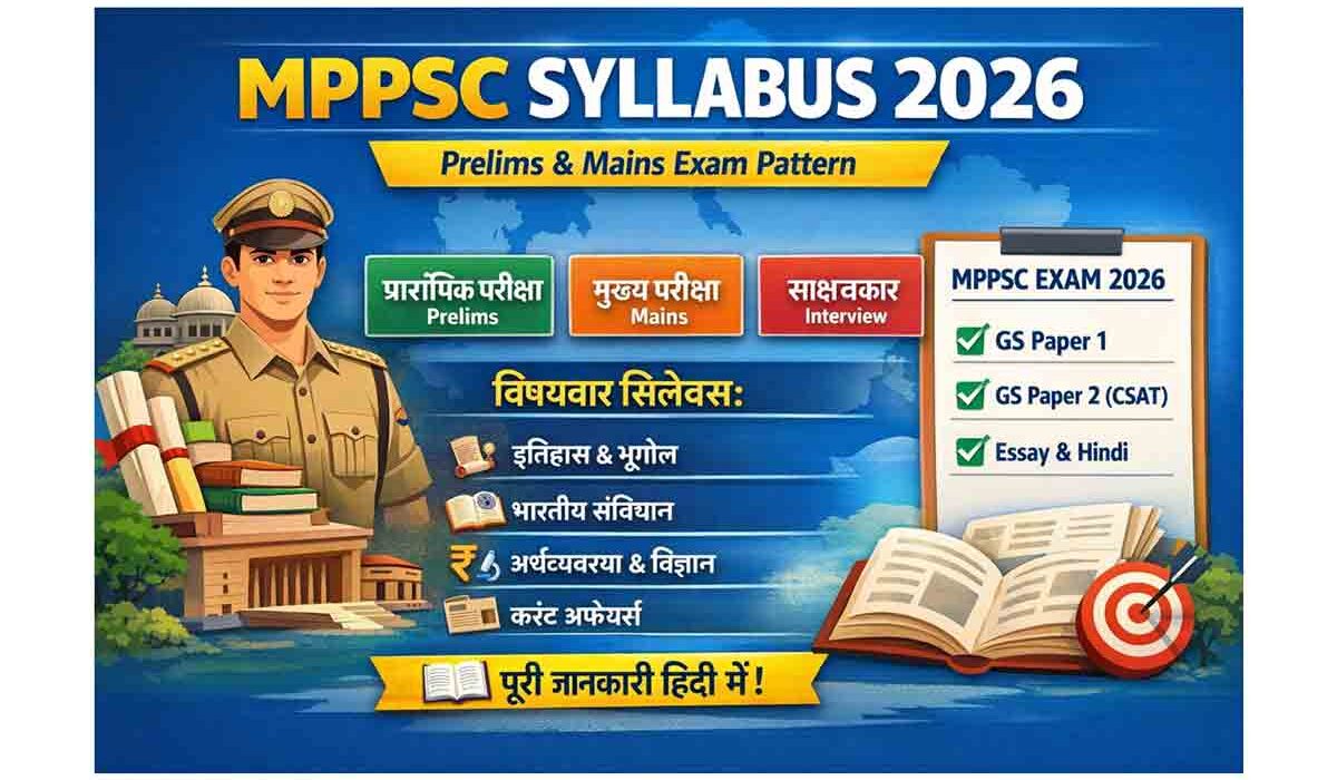 MPPSC Syllabus 2026 in Hindi prelims mains exam pattern subject wise syllabus infographic