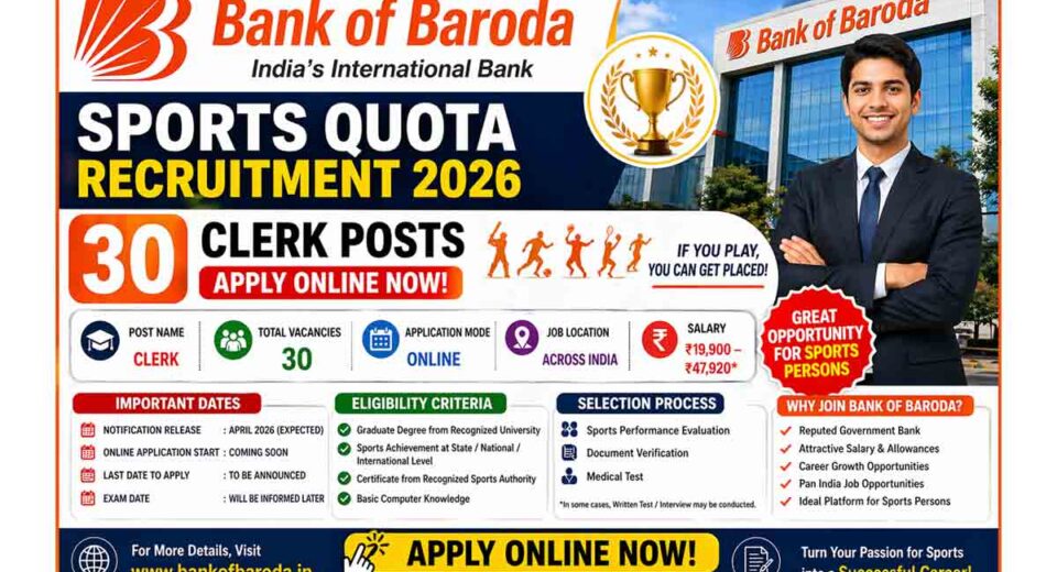Bank Of Baroda Sports Quota Recruitment 2026
