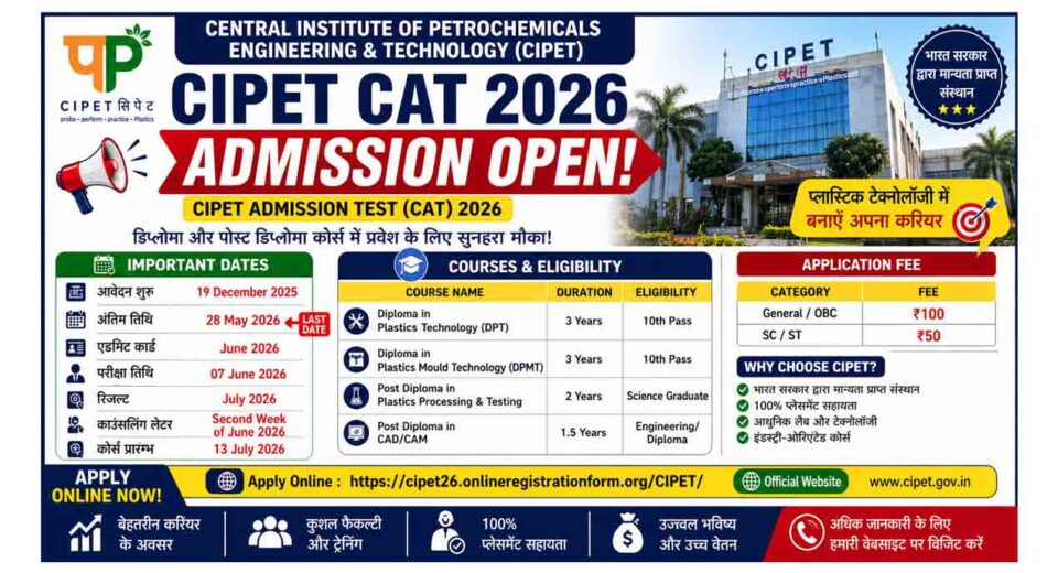 CIPET CAT 2026 Admission Notification Apply Online