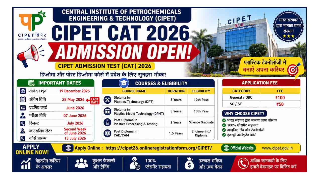 CIPET CAT 2026 Admission Notification Apply Online