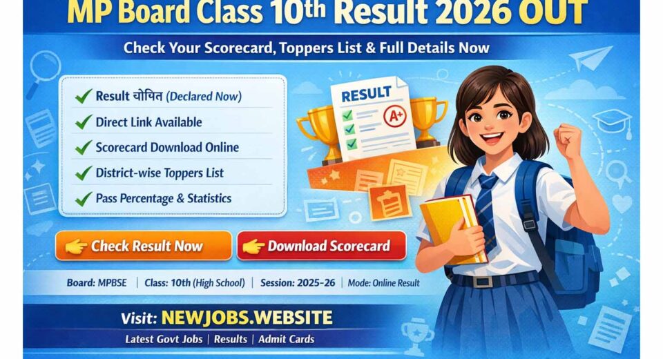 MP Board Class 10th Result 2026 OUT poster with direct link, scorecard download and toppers list details