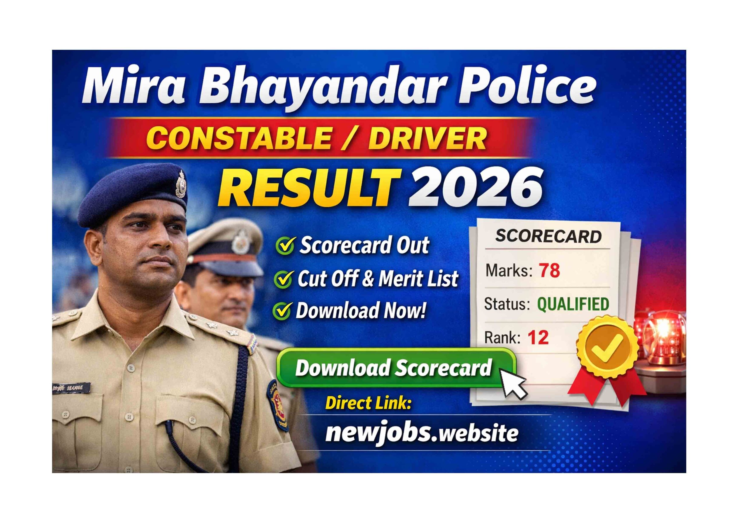 Mira Bhayandar Police Constable Driver Result 2026 Download Scorecard