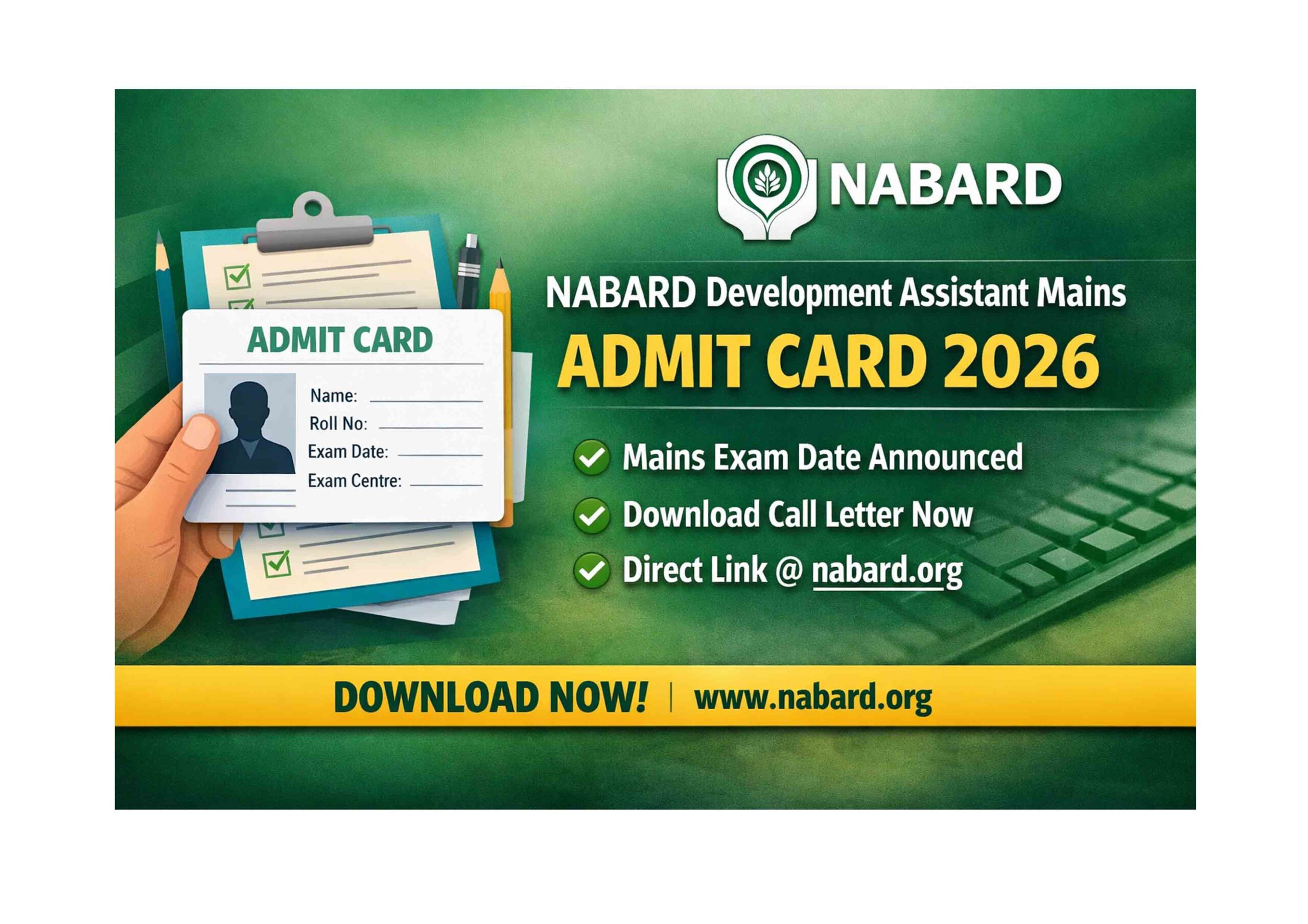 NABARD Development Assistant Mains Admit Card 2026 Download