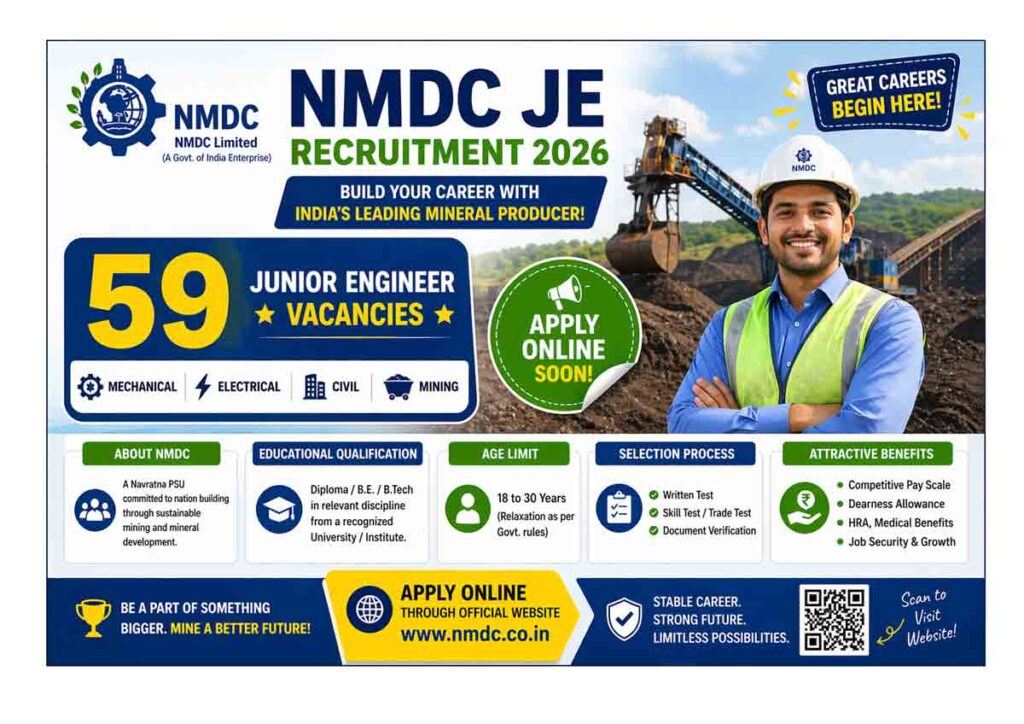 NMDC Junior Engineer Recruitment 2026 Notification