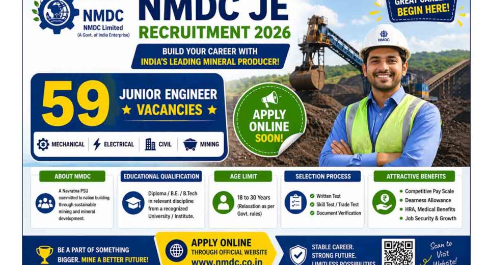 NMDC Junior Engineer Recruitment 2026 Notification