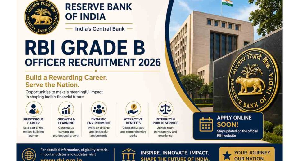 RBI Grade B Officer Recruitment 2026 Apply Online Banner