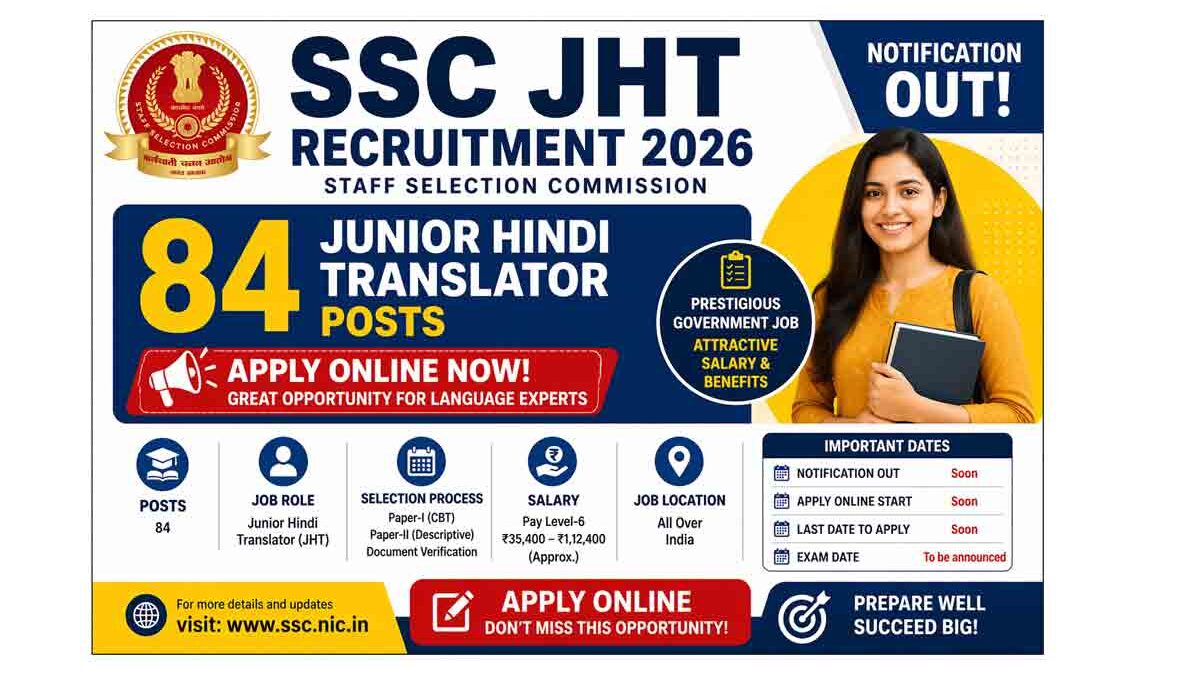 SSC JHT Recruitment 2026 Notification हिंदी ट्रांसलेटर भर्ती