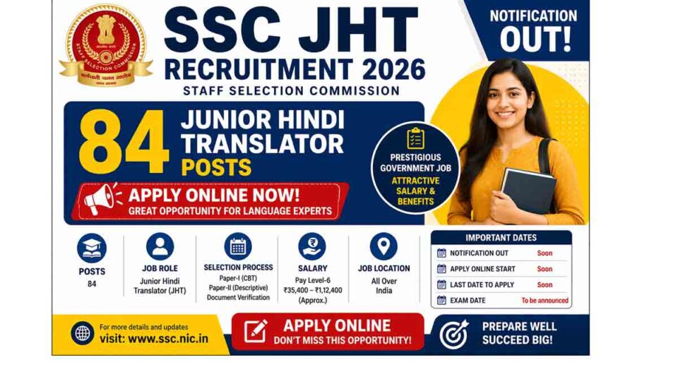 SSC JHT Recruitment 2026 Notification हिंदी ट्रांसलेटर भर्ती