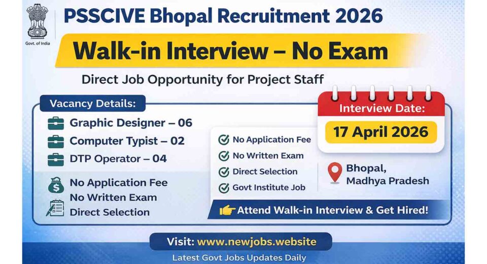 PSSCIVE Bhopal Project Staff Walk-in Interview 2026 No Exam Govt Job
