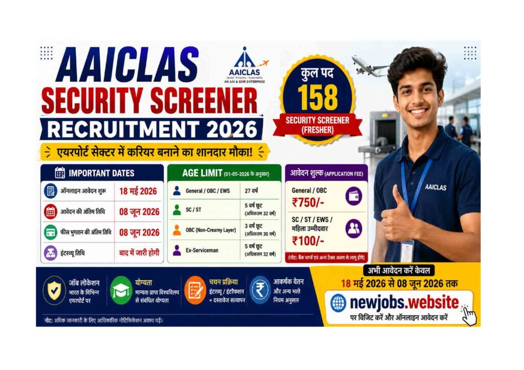 AAICLAS Security Screener Recruitment 2026: Apply Now AAICLAS Security Screener Recruitment 2026 Apply Online for 158 Posts