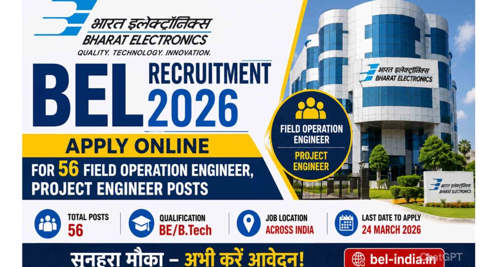 BEL Recruitment 2026 Apply Online for 56 Field Operation Engineer and Project Engineer Posts Banner