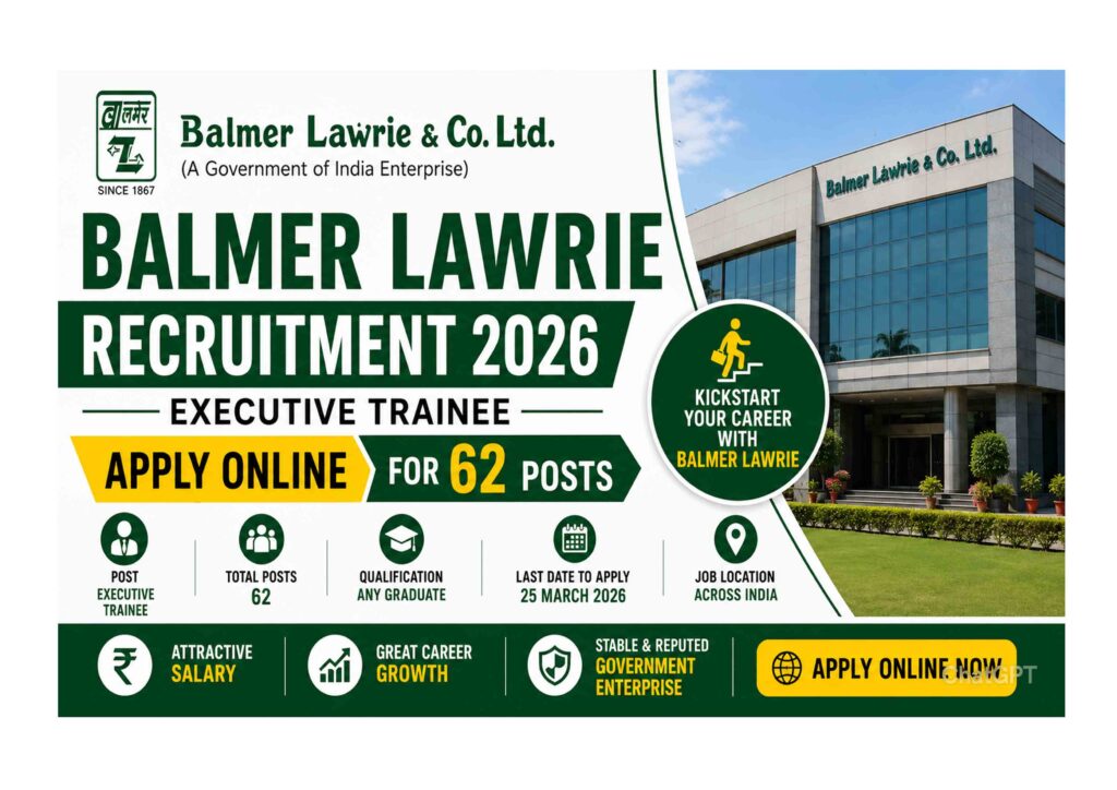 Balmer Lawrie Executive Trainee Recruitment 2026: Apply Now Balmer Lawrie Executive Trainee Recruitment 2026 Apply Online for 62 Posts Featured Banner