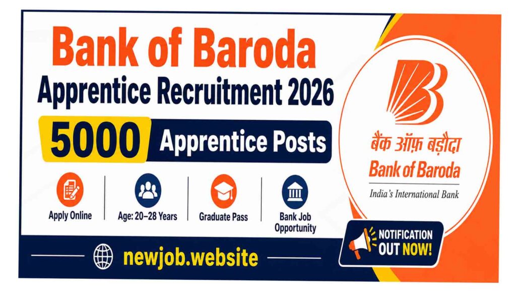 Bank of Baroda Apprentice Recruitment 2026 notification for 5000 apprentice vacancies apply online