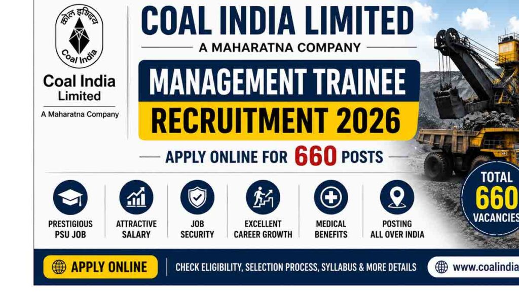 Coal India Management Trainee Recruitment 2026: Apply Now Coal India Management Trainee Recruitment 2026 Apply Online for 660 Posts