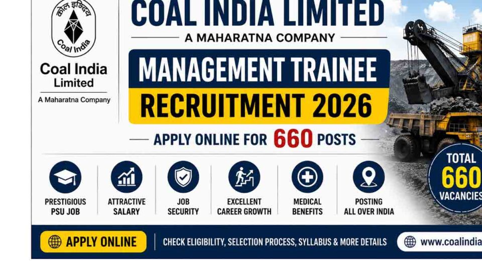 Coal India Management Trainee Recruitment 2026 Apply Online for 660 Posts