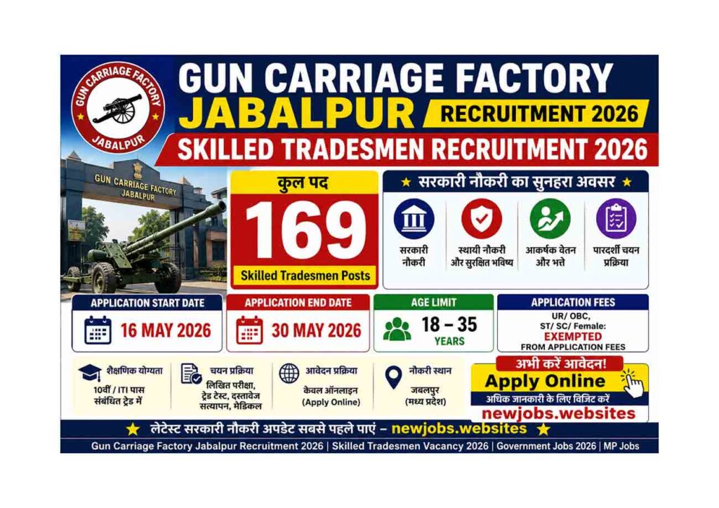 Gun Carriage Factory Jabalpur Skilled Tradesmen Recruitment 2026: Apply Now