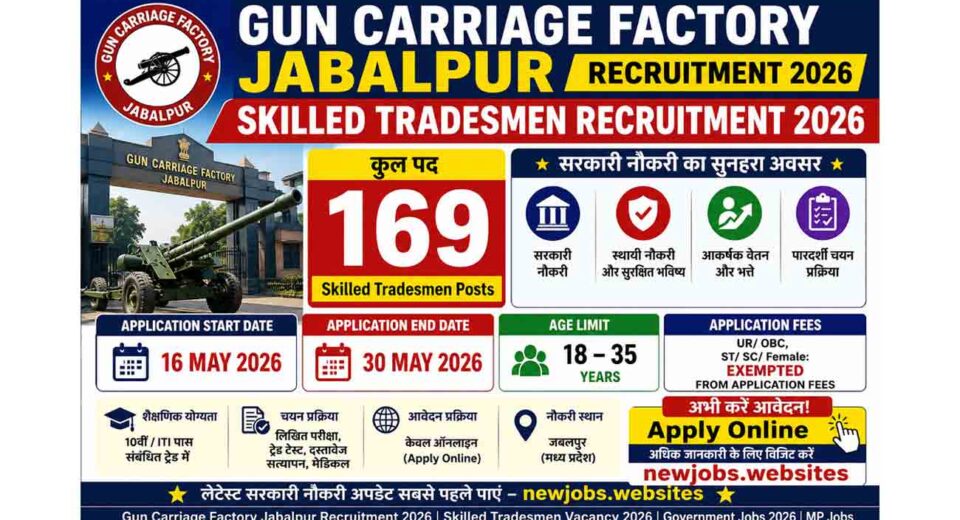 Gun Carriage Factory Jabalpur Skilled Tradesmen Recruitment 2026: Apply Now