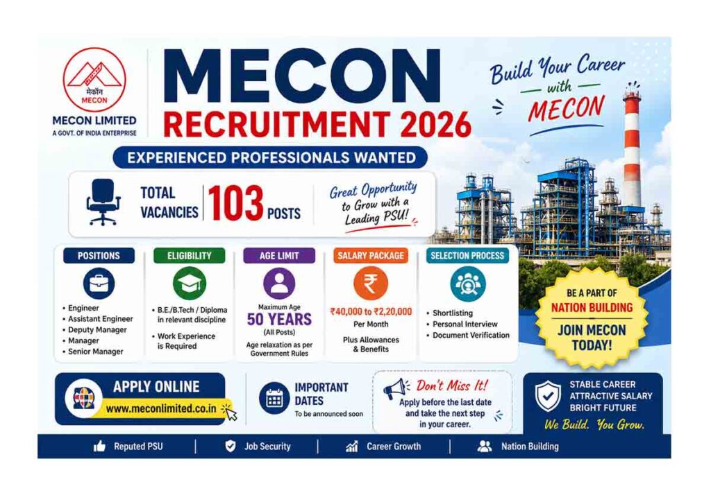 MECON Experienced Professionals Recruitment 2026 Engineer Vacancy