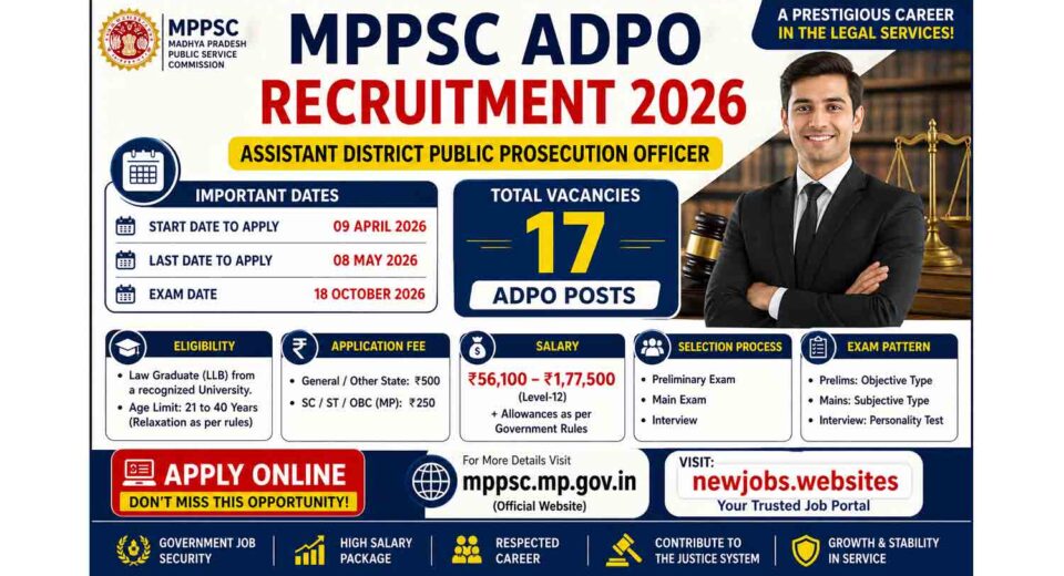 MPPSC ADPO Recruitment 2026 poster apply online 17 vacancy last date 08 May 2026 exam 18 October 2026