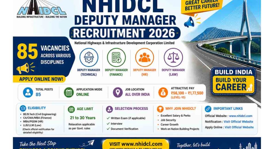 NHIDCL Deputy Manager Bharti 2026 Apply Online