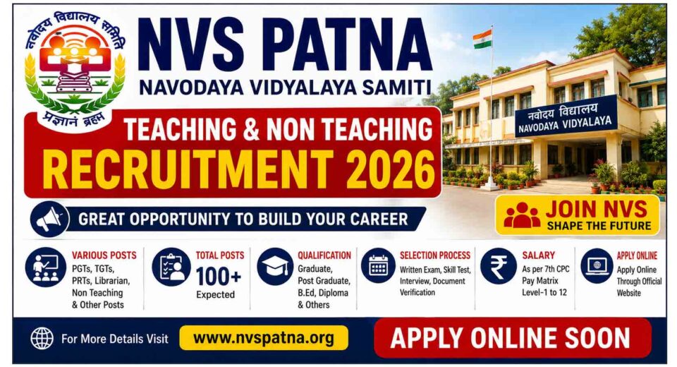 NVS Patna Teaching and Non Teaching Recruitment 2026 Apply Online