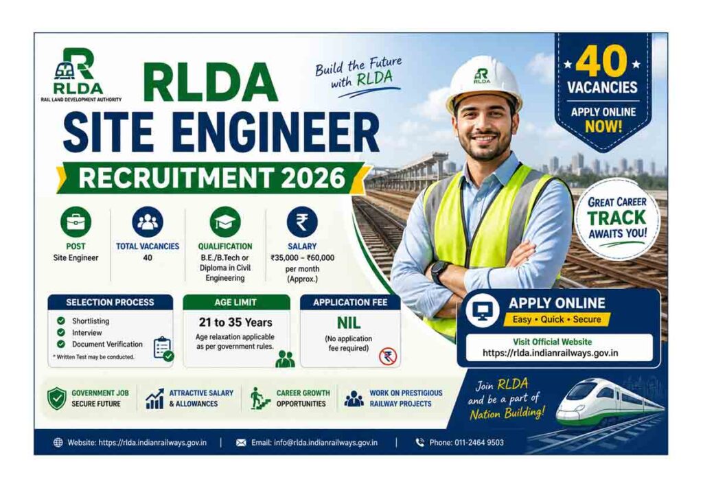 RLDA Site Engineer Recruitment 2026 Apply Online 40 Posts Notification Railway Jobs