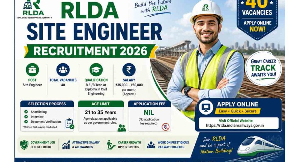 RLDA Site Engineer Recruitment 2026 Apply Online 40 Posts Notification Railway Jobs