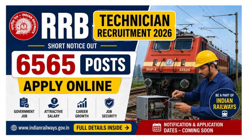 RRB – RAILWAY RECRUITMENT BOARD TECHNICIAN RECRUITMENT 2026 SHORT NOTICE OUT