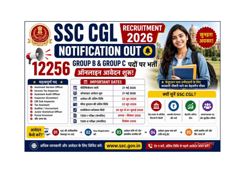 SSC CGL Recruitment 2026 Notification Out – Apply Online for 12256 Group B & Group C Pos