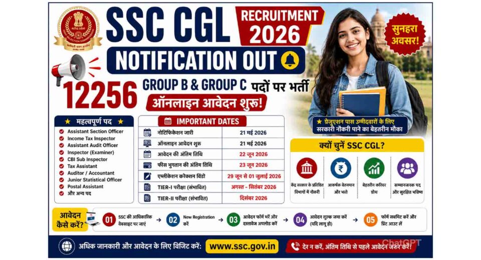 SSC CGL Recruitment 2026 Notification Out – Apply Online for 12256 Group B & Group C Pos
