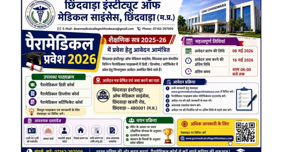 CIMS Chhindwara Paramedical Admission 2026 Poster – Degree, Diploma & Certificate Courses