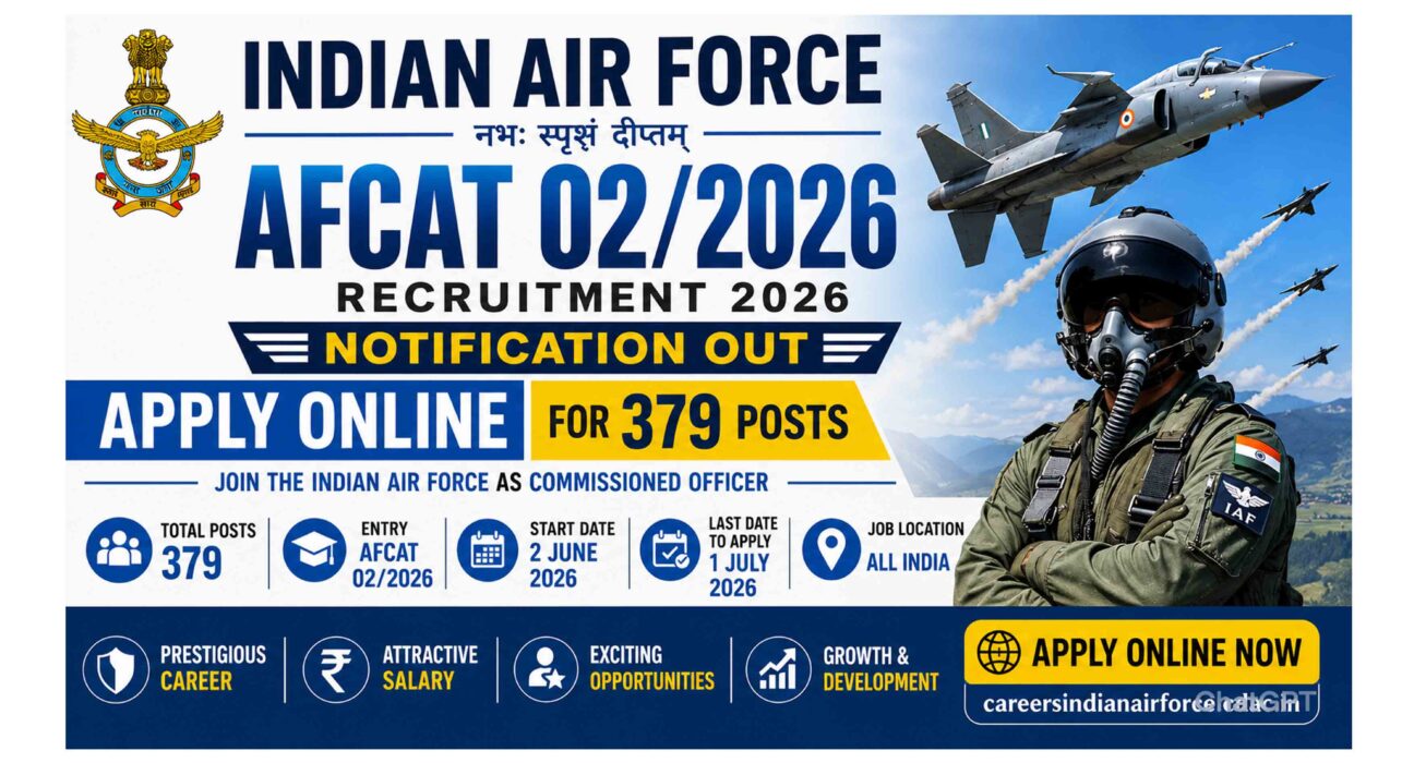 Indian Air Force AFCAT 02/2026 Recruitment 2026 Apply Online for 379 Posts Banner