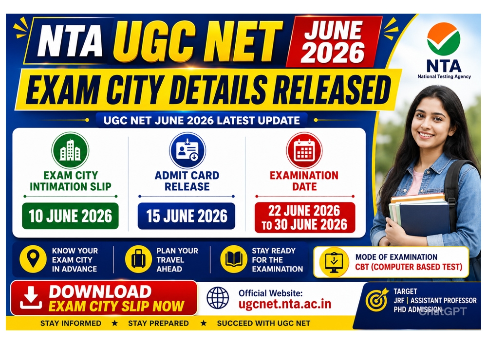 NTA UGC NET June 2026 Exam City Details Released