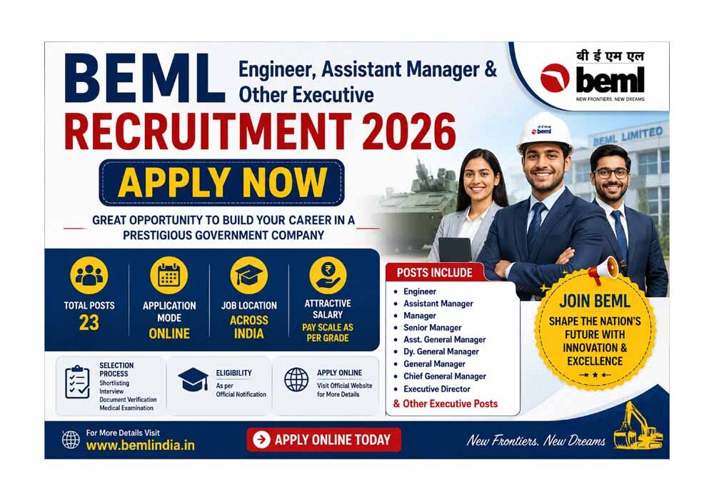 BEML Engineer, Assistant Manager & Other Executive Recruitment 2026 – Apply Now