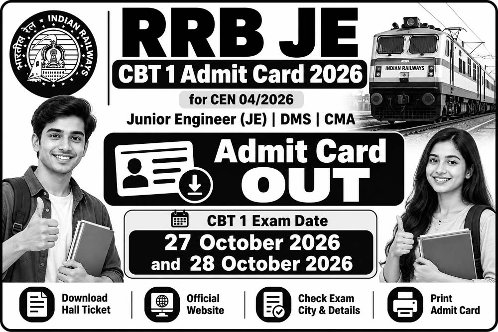RRB JE CBT 1 Admit Card 2026 Exam Date 27 and 28 October CEN 04/2026