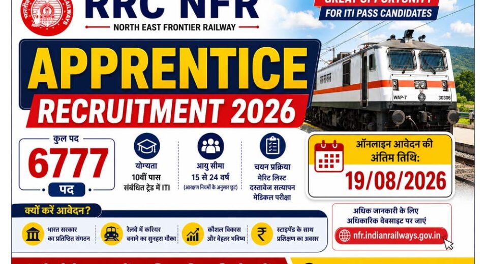 RRC NFR Apprentice Recruitment 2026 – Apply Online for 6777 Apprentice Posts Before 19 August 2026