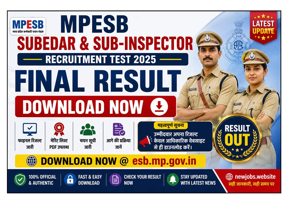 MPESB Subedar & Sub-Inspector Final Result 2025 Out: फाइनल रिजल्ट जारी, मेरिट लिस्ट PDF डाउनलोड