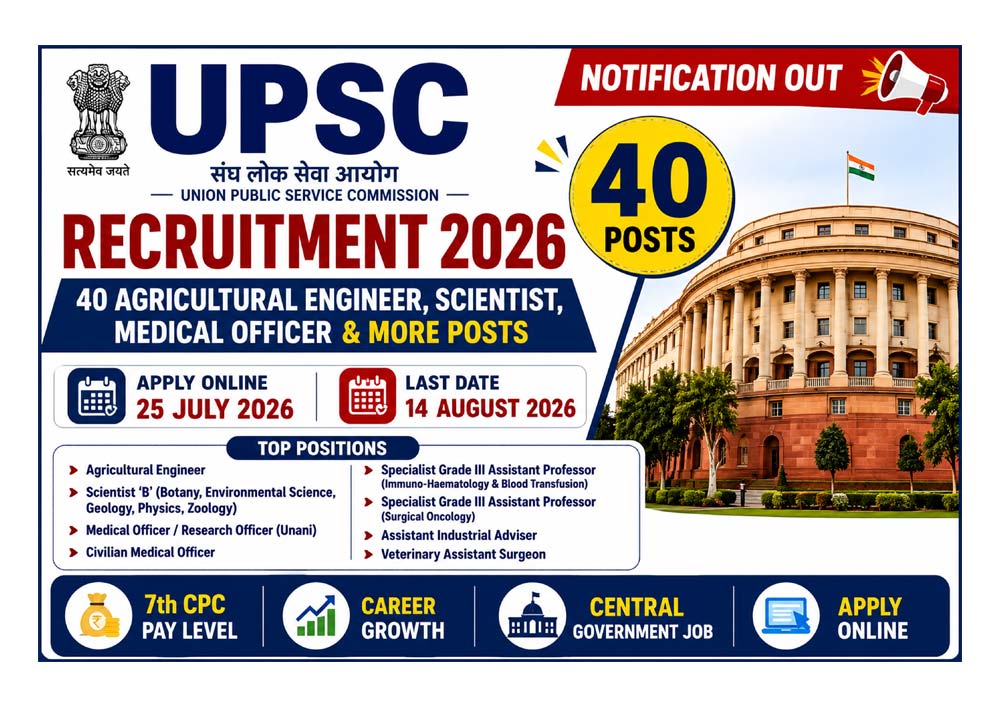 UPSC Recruitment 2026 Notification Out – 40 Agricultural Engineer, Scientist, Medical Officer & More Posts