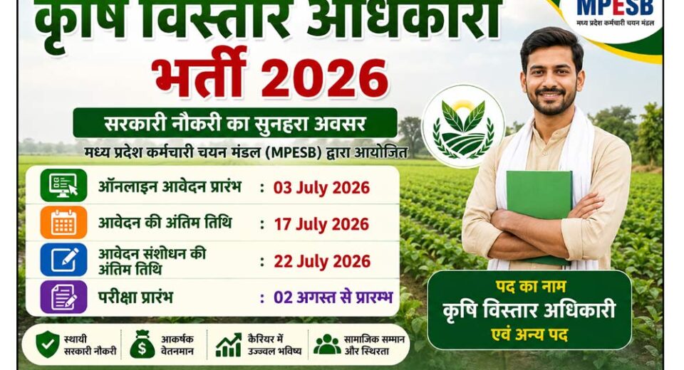 MPESB Group 2 Sub Group 1 कृषि विस्तार अधिकारी भर्ती 2026 – आवेदन, योग्यता, परीक्षा
