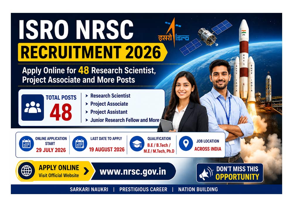 ISRO NRSC Recruitment 2026 Apply Online for 48 Research Scientist Project Associate Posts